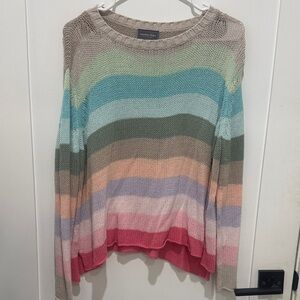 Wooden Ships Pastel Multistripe Crewneck Sweater — Pink, Blue & Mint
